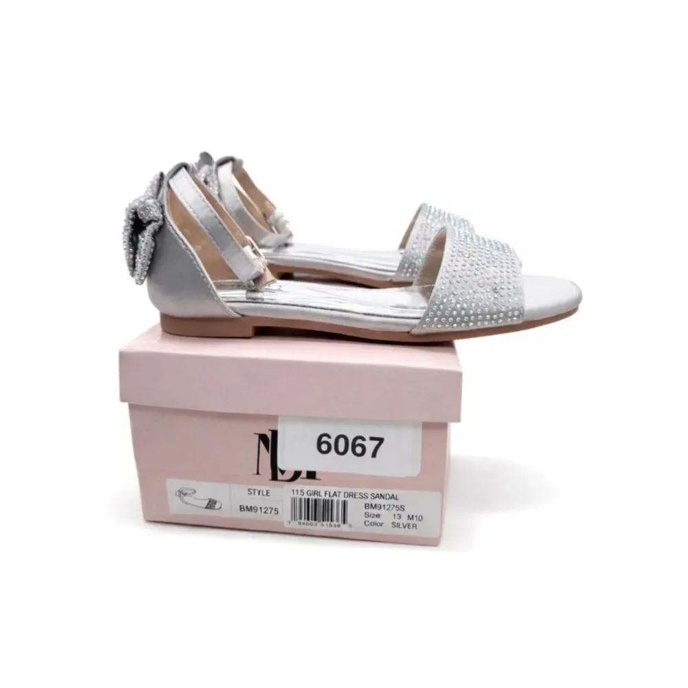Badgley Mischka Kids Ericka Flat Sandal Rhinestone Bow Dress Shoes Girls 13